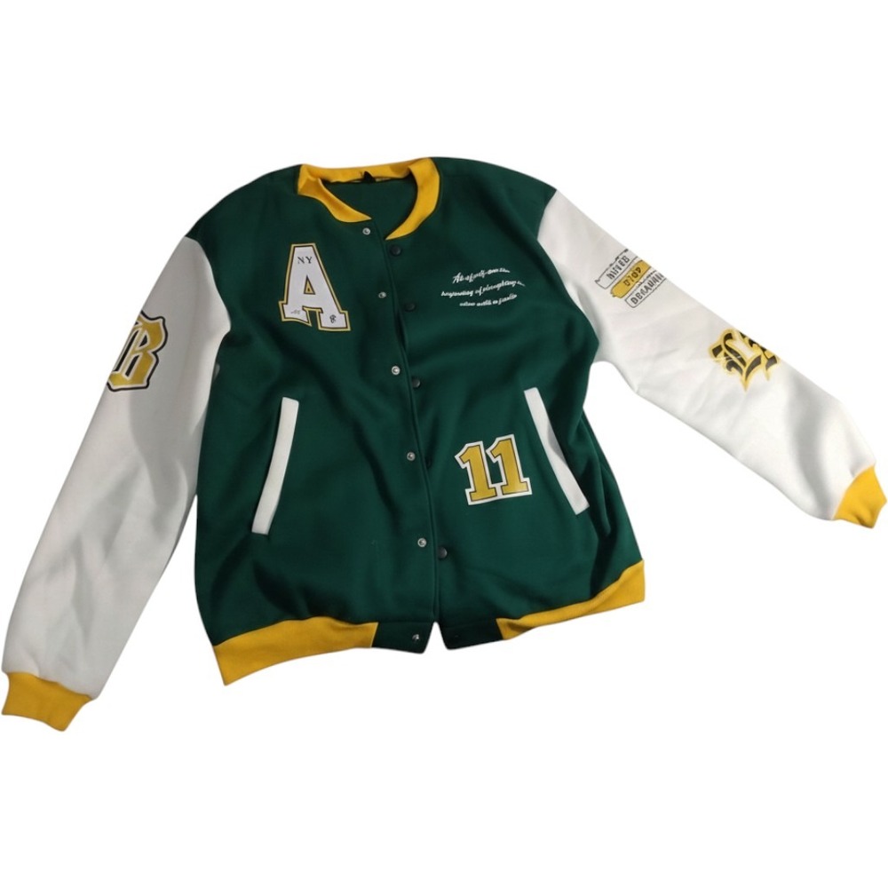 SHEIN Mens Green White Chicago Varsity Jacket Letterman Bomber Size M